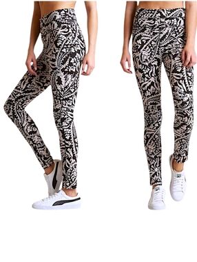 FP Movement City Slicker Moto Leggings High Rise Black White Paisley M